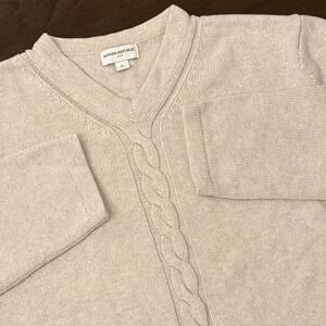 Y2K Vintage Banana Republic V-Neck 3D Cable Knit Sweater | Beige | XL